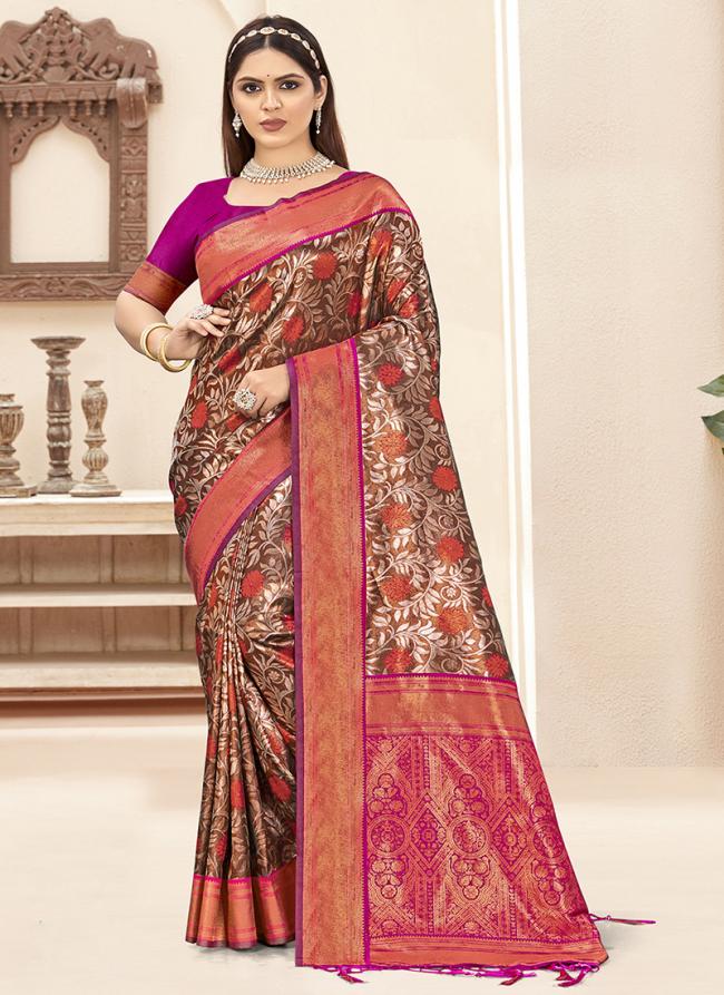 Silk Hot Pink Festival Wear Weaving Saree